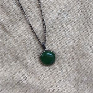 Silver chain necklace with green stone